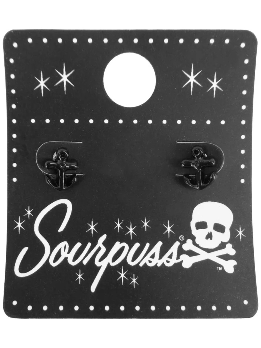 Sourpuss Black Anchor Stud Earrings
